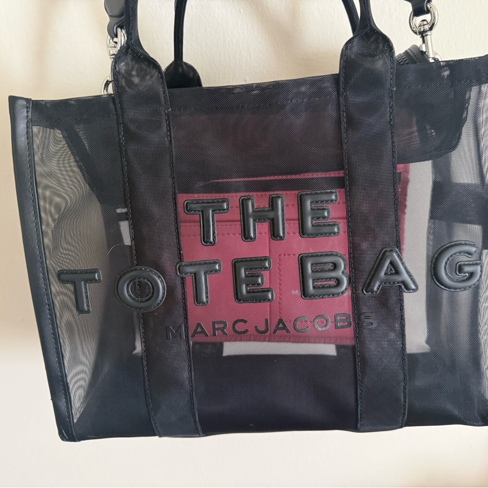 Marc Jacobs Black Mesh Tote with Burgundy Insert